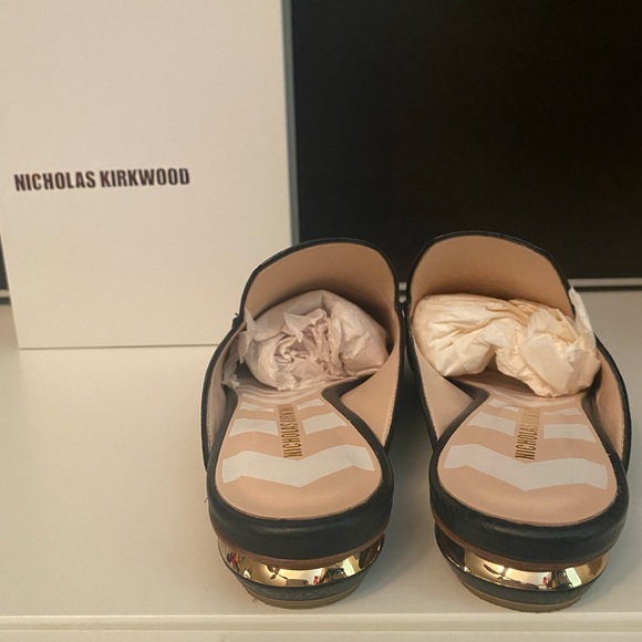 Nicholas Kirkwood Black Leather Beya Slip-on Mules Flats Loafers Shoes 38 *Mint* - Picture 3 of 8